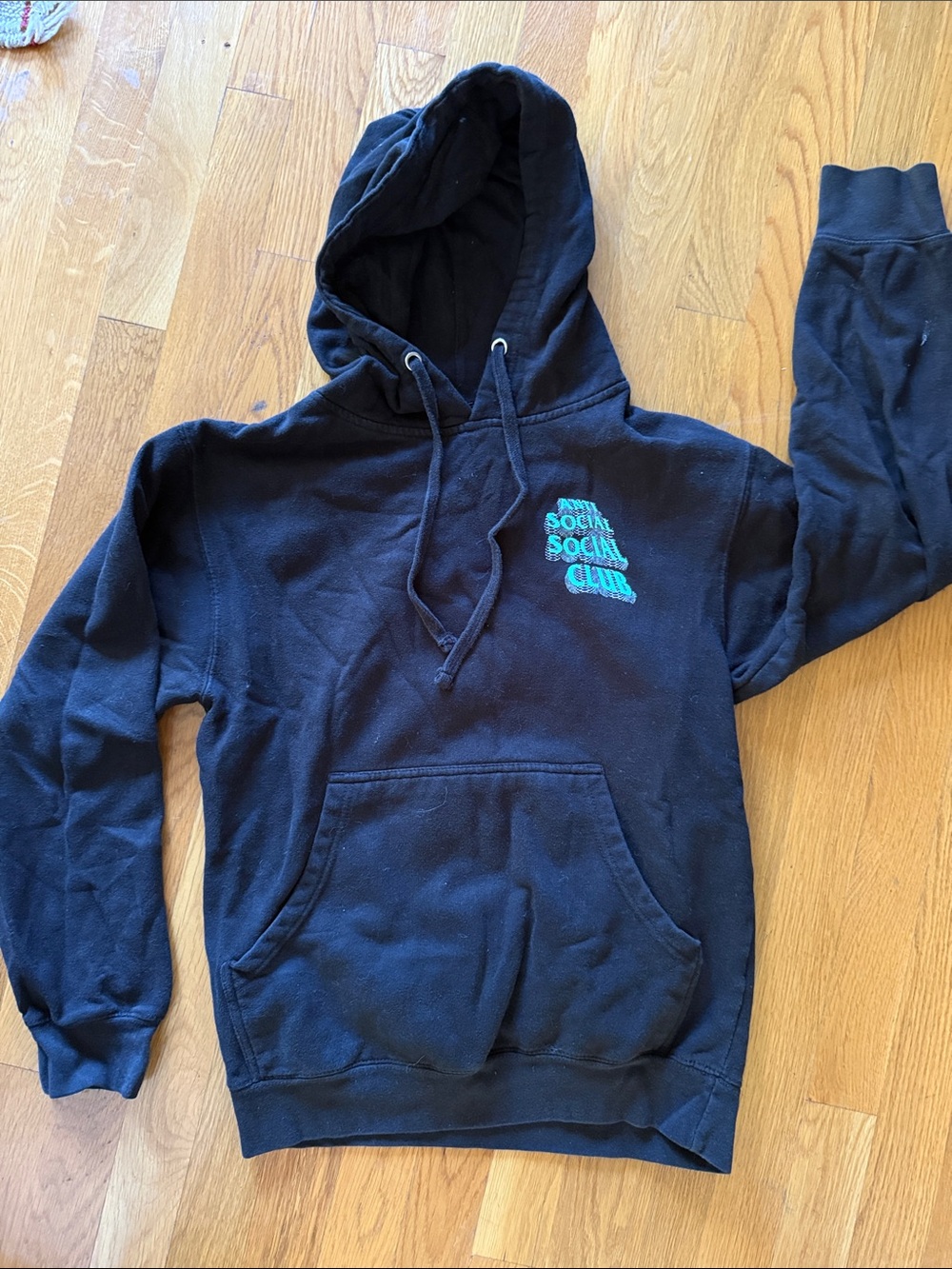 Anti Social Social Club Black Hoodie with Teal Chest Logo